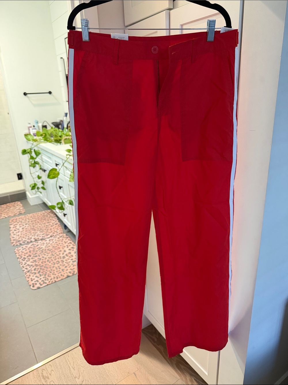 Brixton Red Wide-Leg Pants with White Side Stripe